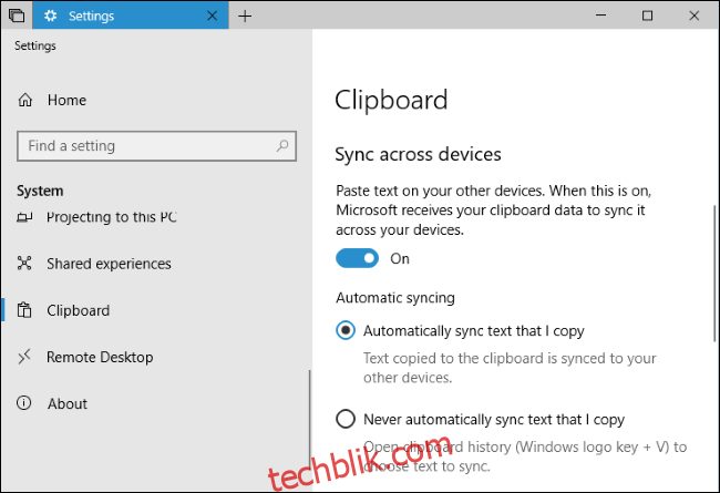 如何在windows 10 上禁用跨设备的剪贴板同步 Techblik Com